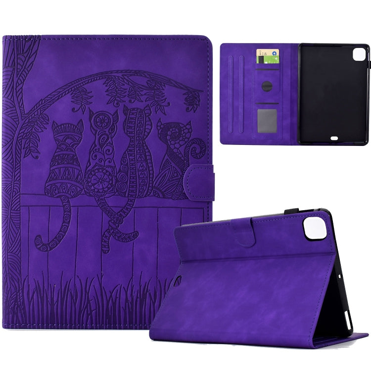 For iPad Air 11 2024 / Pro 11 2022 Cats Embossed Leather Smart Tablet Case(Purple) - iPad Air 11 2024 Cases by buy2fix | Online Shopping UK | buy2fix