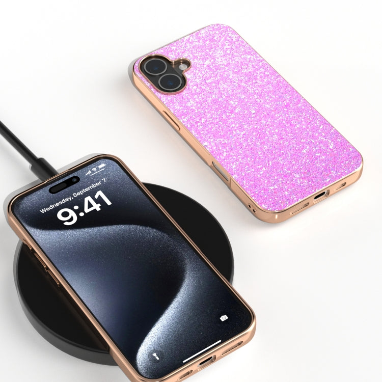 For iPhone 16 Electroplating Frame Colorful Glitter Phone Case(Dark Pink) - iPhone 16 Cases by buy2fix | Online Shopping UK | buy2fix