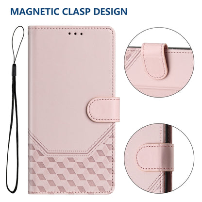 For iPhone 16 Honeycomb Embossing RFID Leather Phone Case(Pink) - iPhone 16 Cases by buy2fix | Online Shopping UK | buy2fix