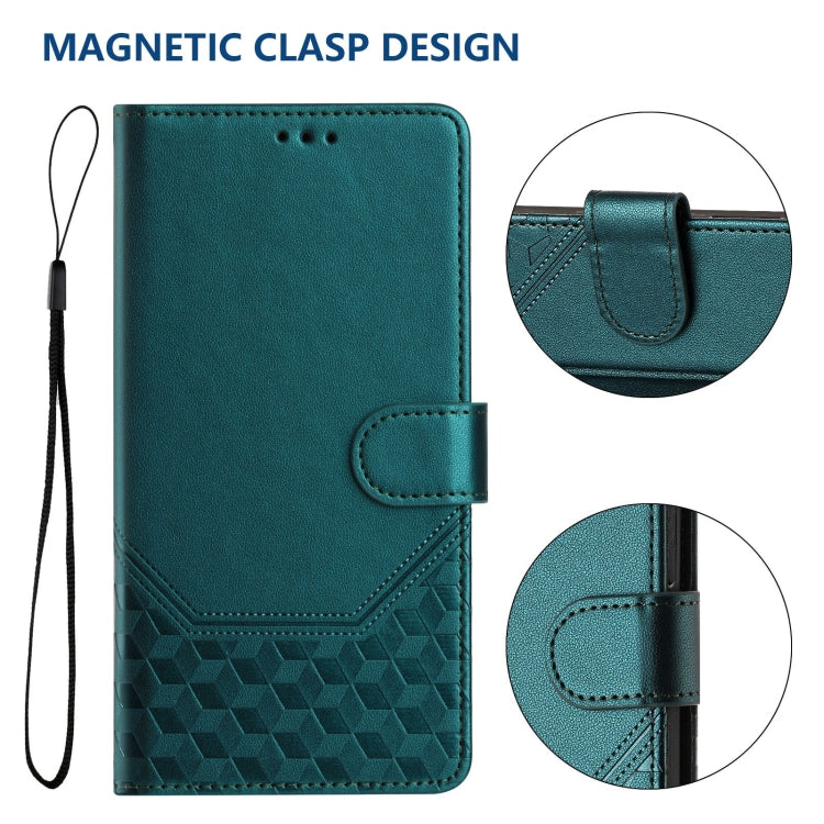 For Google Pixel 9 / 9 Pro Honeycomb Embossing RFID Leather Phone Case(Peacock Green) - Google Cases by buy2fix | Online Shopping UK | buy2fix