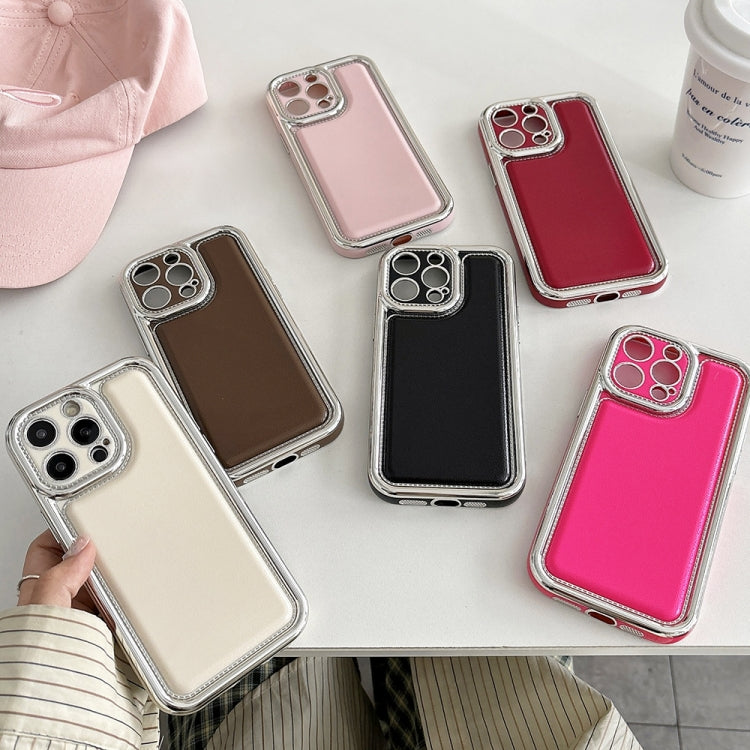 For iPhone 16 Electroplated Edge Frosted Leather TPU Phone Case(Pink) - iPhone 16 Cases by buy2fix | Online Shopping UK | buy2fix