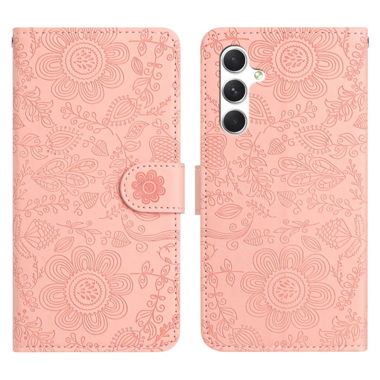 For Samsung Galaxy S25+ 5G Floral Embossed Pattern Leather Phone Case(Pink) - Galaxy S25+ 5G Cases by buy2fix | Online Shopping UK | buy2fix