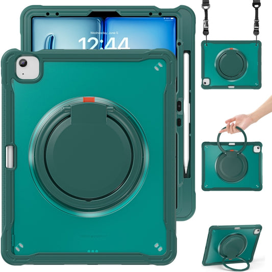 For iPad Air 13 2025 / 2024 Heavy Duty Hybrid Tablet Case with Handle & Strap(Dark Green) - iPad Air 13 2025 / 2024 Cases by buy2fix | Online Shopping UK | buy2fix