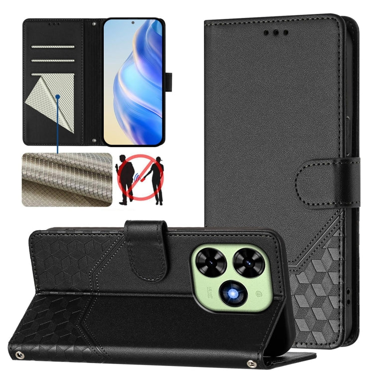 For Tecno Spark Go 2024 4G Honeycomb Embossing RFID Leather Phone Case(Black) - Tecno Cases by buy2fix | Online Shopping UK | buy2fix