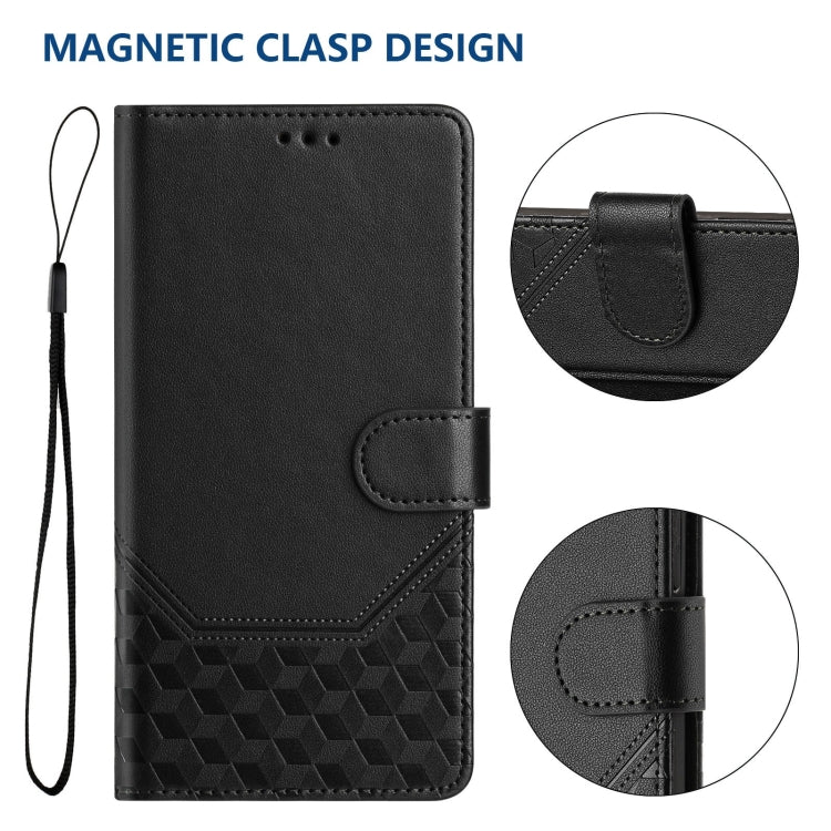 For OnePlus 12 5G Global Honeycomb Embossing RFID Leather Phone Case(Black) - OnePlus Cases by buy2fix | Online Shopping UK | buy2fix