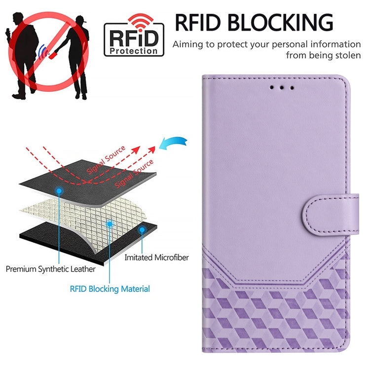 For OnePlus 12 5G Global Honeycomb Embossing RFID Leather Phone Case(Light Purple) - OnePlus Cases by buy2fix | Online Shopping UK | buy2fix