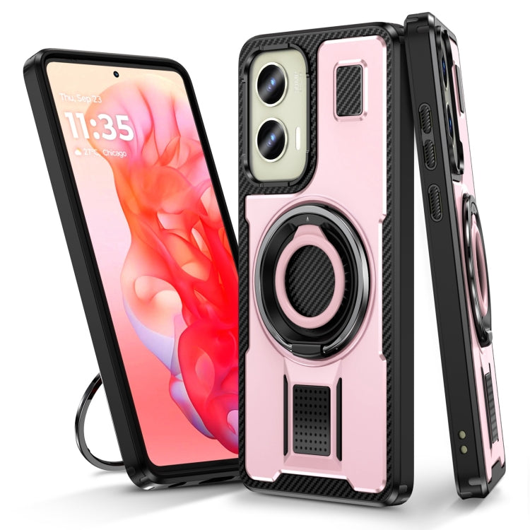 For Motorola Moto G Stylus 5G 2024 Ring Holder Carbon Fiber PC Hybrid TPU Phone Case(Rose Gold) - Motorola Cases by buy2fix | Online Shopping UK | buy2fix