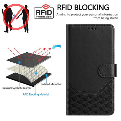 For Motorola Moto G Power 5G 2024 Honeycomb Embossing RFID Leather Phone Case(Black) - Motorola Cases by buy2fix | Online Shopping UK | buy2fix