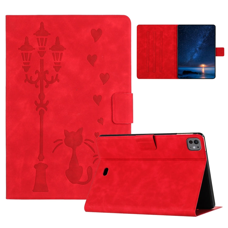 For iPad Pro 11 2024 Embossed Couple Cat Smart Tablet Leather Case(Red) - iPad Pro 11 2024 Cases by buy2fix | Online Shopping UK | buy2fix