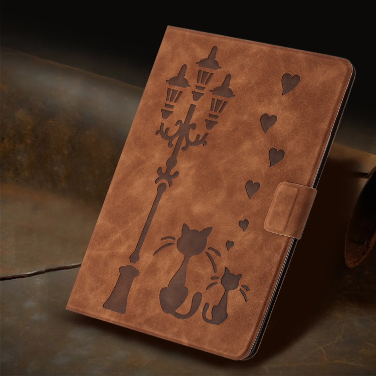 For iPad Pro 11 2024 Embossed Couple Cat Smart Tablet Leather Case(Brown) - iPad Pro 11 2024 Cases by buy2fix | Online Shopping UK | buy2fix