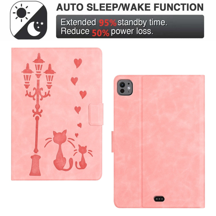 For iPad Pro 11 2024 Embossed Couple Cat Smart Tablet Leather Case(Pink) - iPad Pro 11 2024 Cases by buy2fix | Online Shopping UK | buy2fix