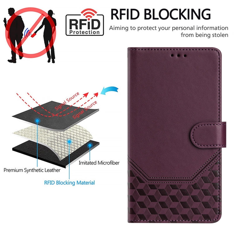 For Motorola Edge 5G 2024 Honeycomb Embossing RFID Leather Phone Case(Violet) - Motorola Cases by buy2fix | Online Shopping UK | buy2fix