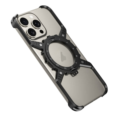 For iPhone 16 Pro Mechanical Gear MagSafe Holder Borderless Metal Phone Case(Black) - iPhone 16 Pro Cases by buy2fix | Online Shopping UK | buy2fix