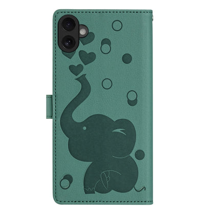 For iPhone 16 Cartoon Elephant Embossed Leather Phone Case(Green) - iPhone 16 Cases by buy2fix | Online Shopping UK | buy2fix