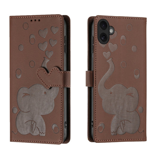 For iPhone 16 Cartoon Elephant Embossed Leather Phone Case(Brown) - iPhone 16 Cases by buy2fix | Online Shopping UK | buy2fix