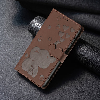 For iPhone 16 Cartoon Elephant Embossed Leather Phone Case(Brown) - iPhone 16 Cases by buy2fix | Online Shopping UK | buy2fix