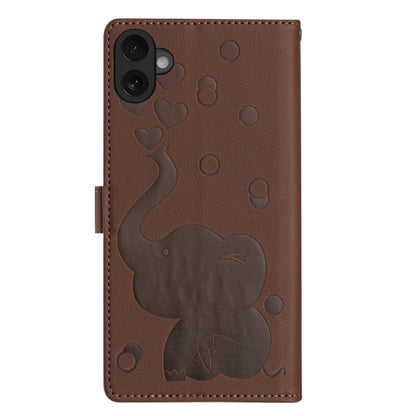 For iPhone 16 Cartoon Elephant Embossed Leather Phone Case(Brown) - iPhone 16 Cases by buy2fix | Online Shopping UK | buy2fix