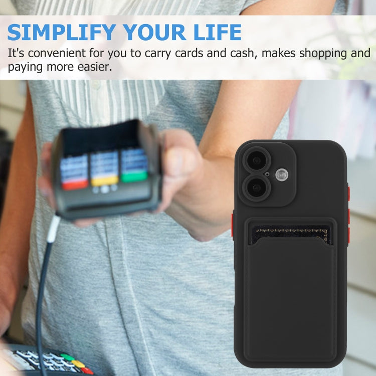 For iPhone 16 Plus Skin Feel Card Contrast Color Button TPU Phone Case(Black) - iPhone 16 Plus Cases by buy2fix | Online Shopping UK | buy2fix