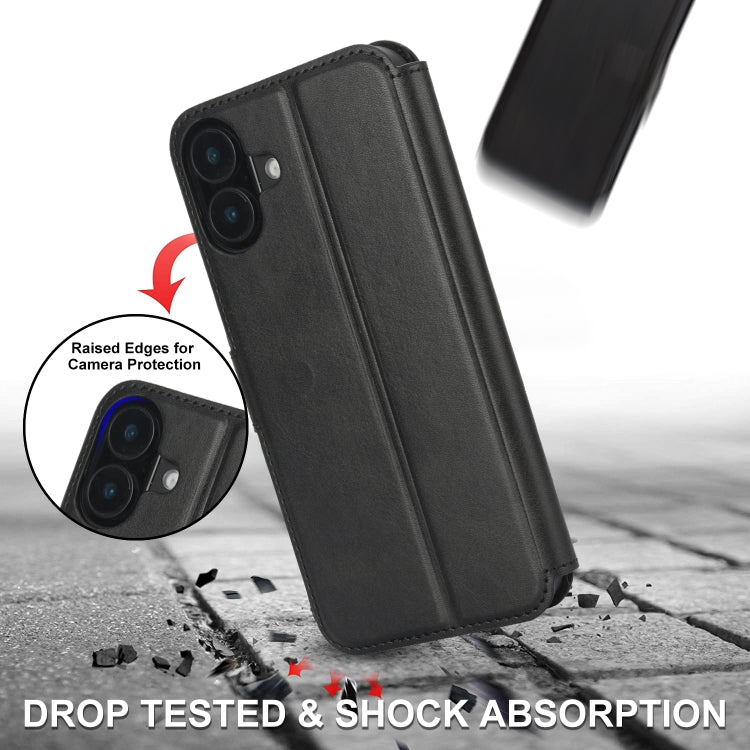 For iPhone 16 Shockproof PU + TPU Leather Phone Case(Black) - iPhone 16 Cases by buy2fix | Online Shopping UK | buy2fix