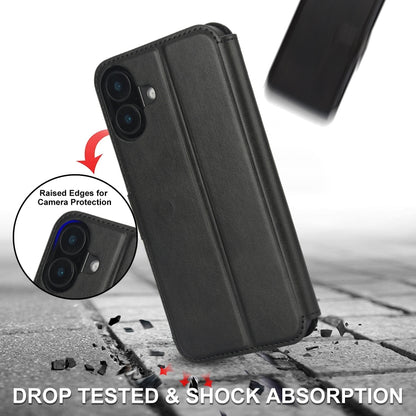 For iPhone 16 Shockproof PU + TPU Leather Phone Case(Black) - iPhone 16 Cases by buy2fix | Online Shopping UK | buy2fix