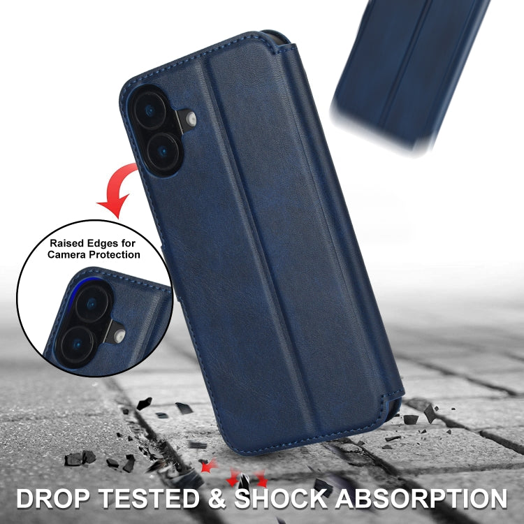 For iPhone 16 Shockproof PU + TPU Leather Phone Case(Blue) - iPhone 16 Cases by buy2fix | Online Shopping UK | buy2fix