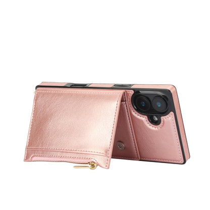 For iPhone 16 Square Zipper Wallet Bag TPU+PU Back Cover Case(Rose Gold) - iPhone 16 Cases by buy2fix | Online Shopping UK | buy2fix