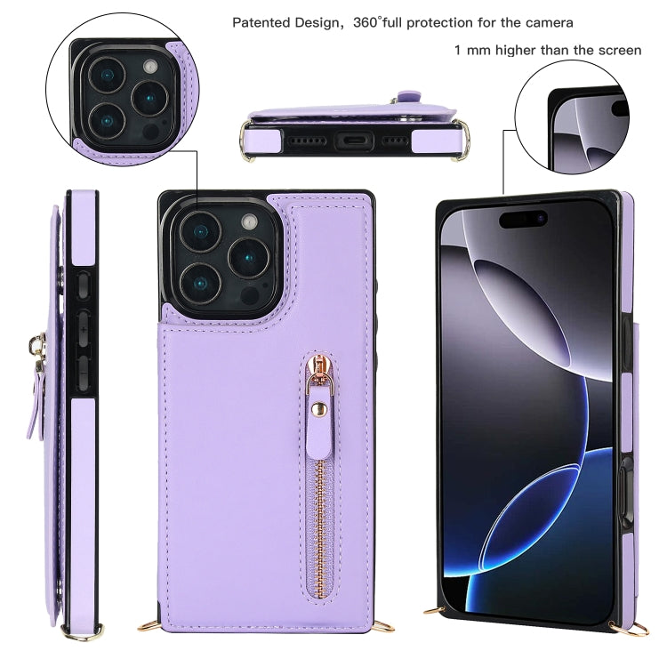 For iPhone 16 Pro Cross-body Zipper Square Phone Case(Purple) - iPhone 16 Pro Cases by buy2fix | Online Shopping UK | buy2fix