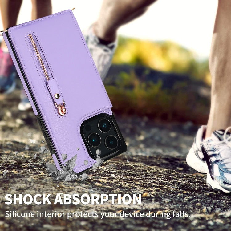 For iPhone 16 Pro Cross-body Zipper Square Phone Case(Purple) - iPhone 16 Pro Cases by buy2fix | Online Shopping UK | buy2fix