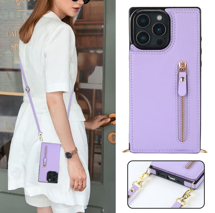 For iPhone 16 Pro Cross-body Zipper Square Phone Case(Purple) - iPhone 16 Pro Cases by buy2fix | Online Shopping UK | buy2fix