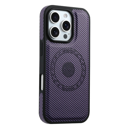 For iPhone 16 Pro Max Denior Carbon Fiber Texture Leather MagSafe Phone Case(Purple) - iPhone 16 Pro Max Cases by Denior | Online Shopping UK | buy2fix