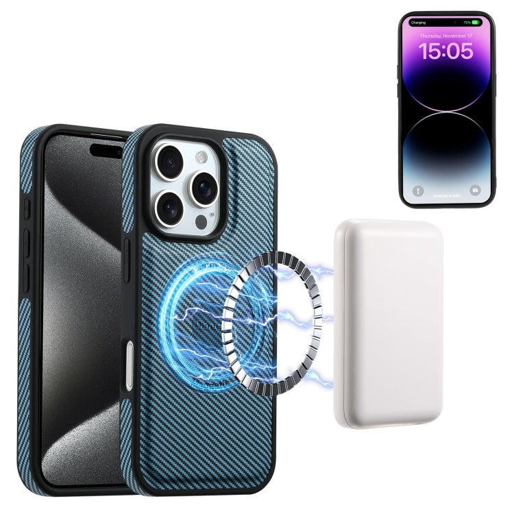 For iPhone 16 Pro Denior Carbon Fiber Texture Leather MagSafe Phone Case(Blue) - iPhone 16 Pro Cases by Denior | Online Shopping UK | buy2fix