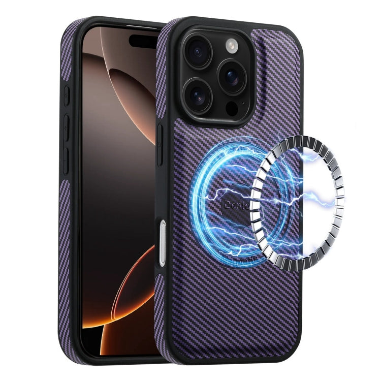 For iPhone 16 Pro Denior Carbon Fiber Texture Leather MagSafe Phone Case(Purple) - iPhone 16 Pro Cases by Denior | Online Shopping UK | buy2fix