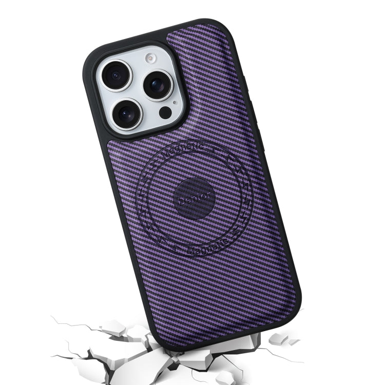 For iPhone 16 Plus Denior Carbon Fiber Texture Leather MagSafe Phone Case(Purple) - iPhone 16 Plus Cases by Denior | Online Shopping UK | buy2fix