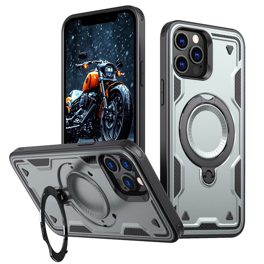 For iPhone 12 Pro PC Hybrid TPU Armor MagSafe Ring Holder Phone Case(Grey) - iPhone 12 / 12 Pro Cases by buy2fix | Online Shopping UK | buy2fix