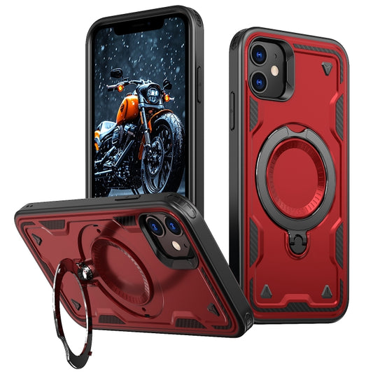 For iPhone 11 PC Hybrid TPU Armor MagSafe Ring Holder Phone Case(Red) - iPhone 11 Cases by buy2fix | Online Shopping UK | buy2fix