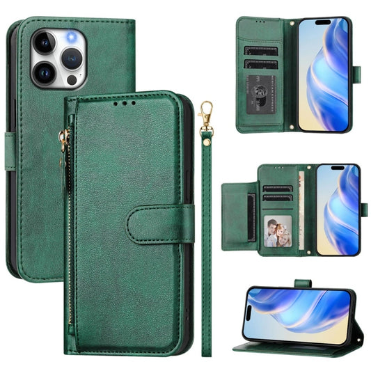 For iPhone 16 Pro Max Multi-Card Slots Zipper Wallet Leather Phone Case(Green) - iPhone 16 Pro Max Cases by buy2fix | Online Shopping UK | buy2fix