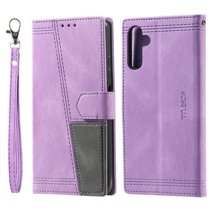 For Samsung Galaxy S25 5G TTUDRCH Embossed Line Splicing Leather Phone Case(Purple) - Galaxy S25 5G Cases by buy2fix | Online Shopping UK | buy2fix