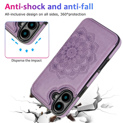 For iPhone 16 Plus Double Buckle Mandala Leather Wallet Back Cover Phone Case(Purple) - iPhone 16 Plus Cases by buy2fix | Online Shopping UK | buy2fix