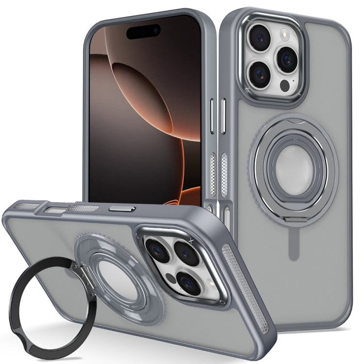 For iPhone 16 Pro Skin Feel Matte 360 Degree Rotating Silicone Ring Holder Phone Case(Grey) - iPhone 16 Pro Cases by buy2fix | Online Shopping UK | buy2fix