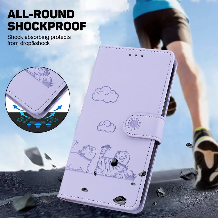 For iPhone 16 Pro Max Cute Cats RFID Leather Phone Case(Purple) - iPhone 16 Pro Max Cases by buy2fix | Online Shopping UK | buy2fix