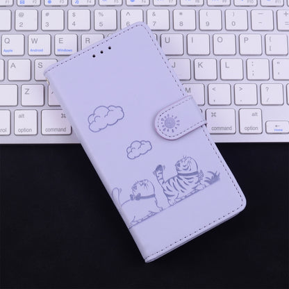 For iPhone 16 Plus Cute Cats RFID Leather Phone Case(Purple) - iPhone 16 Plus Cases by buy2fix | Online Shopping UK | buy2fix