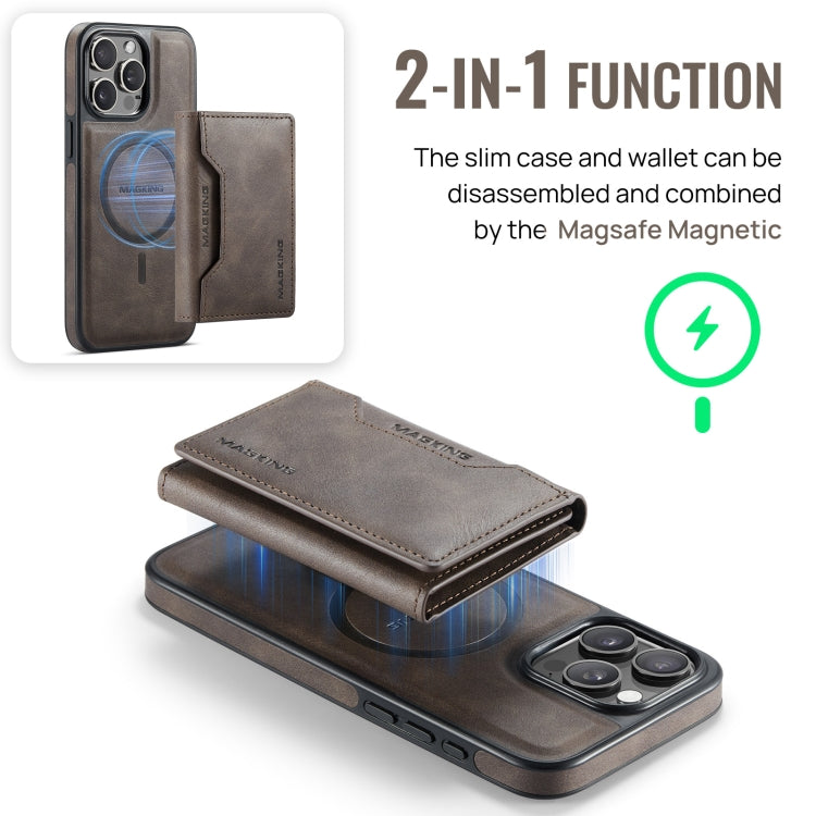 For iPhone 15 Pro Max DG.MING MAGKING-K2 Series MagSafe RFID Card Bag Detachable Phone Case(Coffee) - iPhone 15 Pro Max Cases by DG.MING | Online Shopping UK | buy2fix