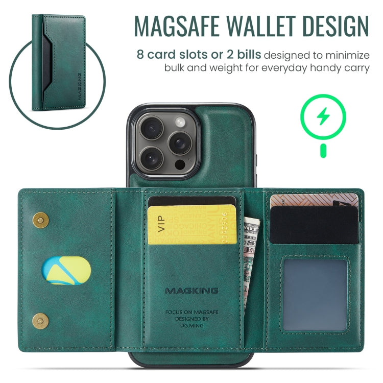 For iPhone 16 Pro Max DG.MING MAGKING-K2 Series MagSafe RFID Card Bag Detachable Phone Case(Green) - iPhone 16 Pro Max Cases by DG.MING | Online Shopping UK | buy2fix