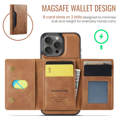 For iPhone 16 Pro DG.MING MAGKING-K2 Series MagSafe RFID Card Bag Detachable Phone Case(Brown) - iPhone 16 Pro Cases by DG.MING | Online Shopping UK | buy2fix