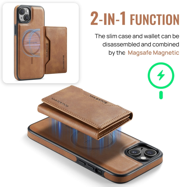 For iPhone 13 DG.MING MAGKING-K2 Series MagSafe RFID Card Bag Detachable Phone Case(Brown) - iPhone 13 Cases by DG.MING | Online Shopping UK | buy2fix