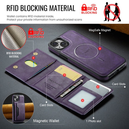 For iPhone 14 DG.MING MAGKING-K2 Series MagSafe RFID Card Bag Detachable Phone Case(Purple) - iPhone 14 Cases by DG.MING | Online Shopping UK | buy2fix