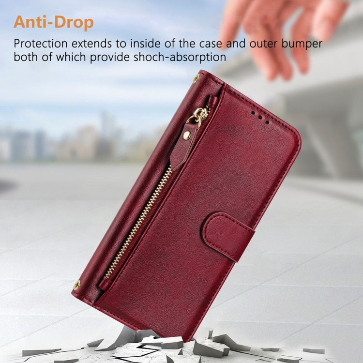 For Motorola Moto G Play 4G 2024 Global Multi-Card Slots Zipper Wallet Leather Phone Case(Dark Red) - Motorola Cases by buy2fix | Online Shopping UK | buy2fix