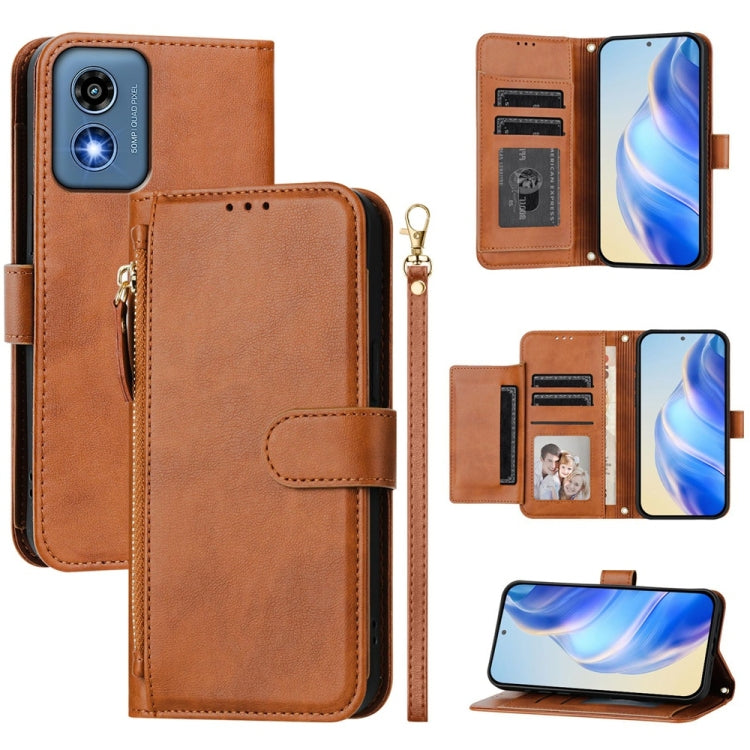 For Motorola Moto G Play 5G 2024 Multi-Card Slots Zipper Wallet Leather Phone Case(Brown) - Motorola Cases by buy2fix | Online Shopping UK | buy2fix