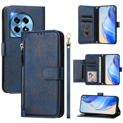 For OnePlus 12 Global Multi-Card Slots Zipper Wallet Leather Phone Case(Blue) - OnePlus Cases by buy2fix | Online Shopping UK | buy2fix