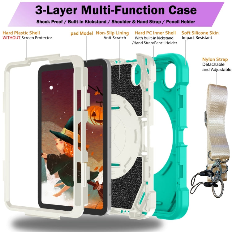 For iPad mini 6 Bat Hand Grip Turntable Stand Tablet Case(Mint Green White) - iPad mini 6 Cases by buy2fix | Online Shopping UK | buy2fix